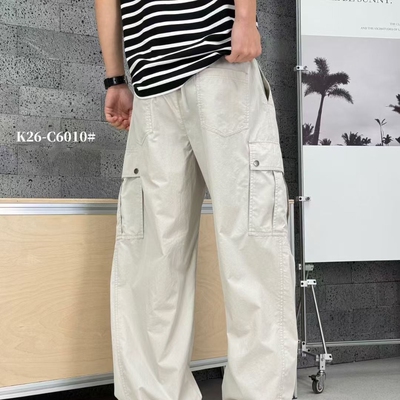 夏季薄款锦纶多口袋宽松直筒男裤