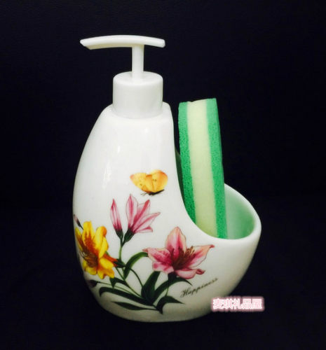 韩国进口 厨美餐具 结婚礼物 骨瓷 洗涤罐 浴液瓶 洗涤剂瓶 百合