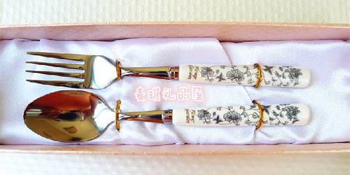 韩国进口 18-10不锈钢 骨瓷柄不锈钢西餐勺牛排刀西餐叉 灰蝴蝶