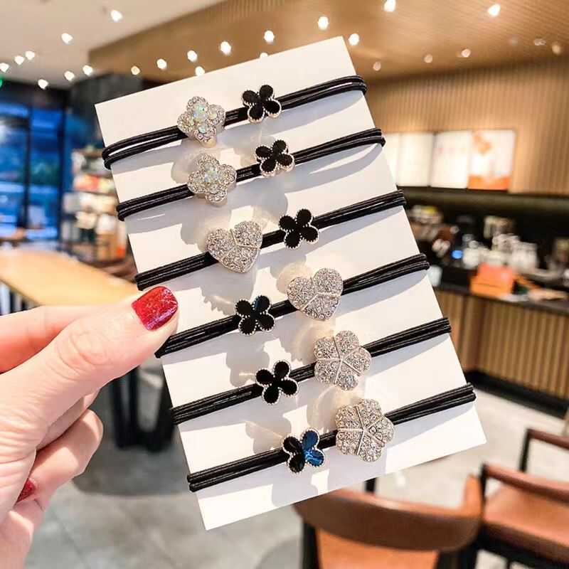 发圈韩版超闪水钻爱心四叶草