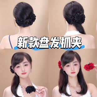 2个装 慵懒感半扎发卡编发 玫瑰花抓夹盘发头花刘海侧边夹7Cm法式