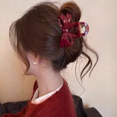 2024新款 好看特别蝴蝶结盘发鲨鱼夹复古高级气质抓夹女后脑勺发抓