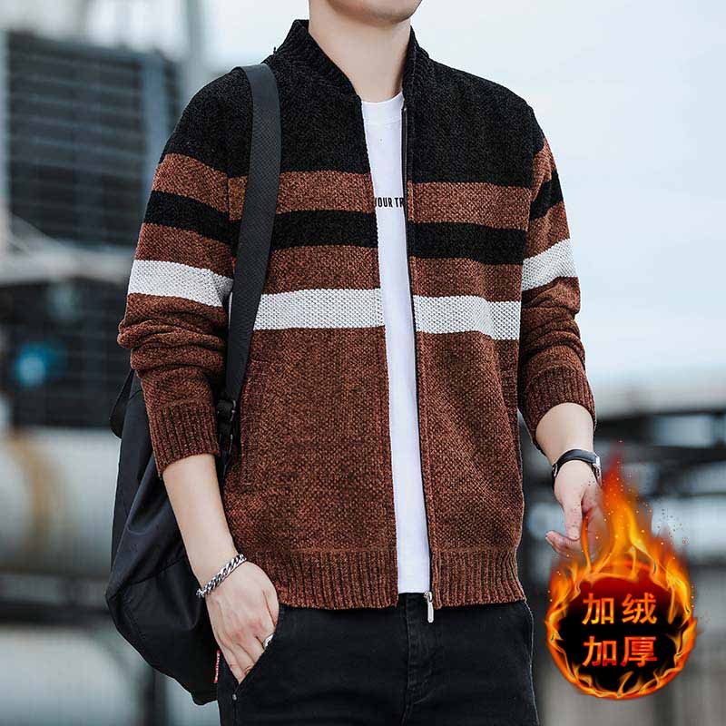 6927P42 男装高档2026新款外套开衫春秋男针织衫雪尼尔保暖上衣冬图片