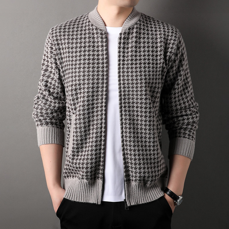 针织夹克男士秋季新款潮流休闲棒球领开衫毛衣拼色外套男8952-P60，男装针织衫/毛衣，星座1706