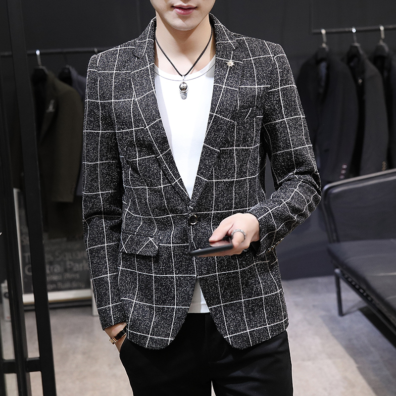 New men's Blazer Danxi wedding banquet suit hemp Plaid slim fashion British style