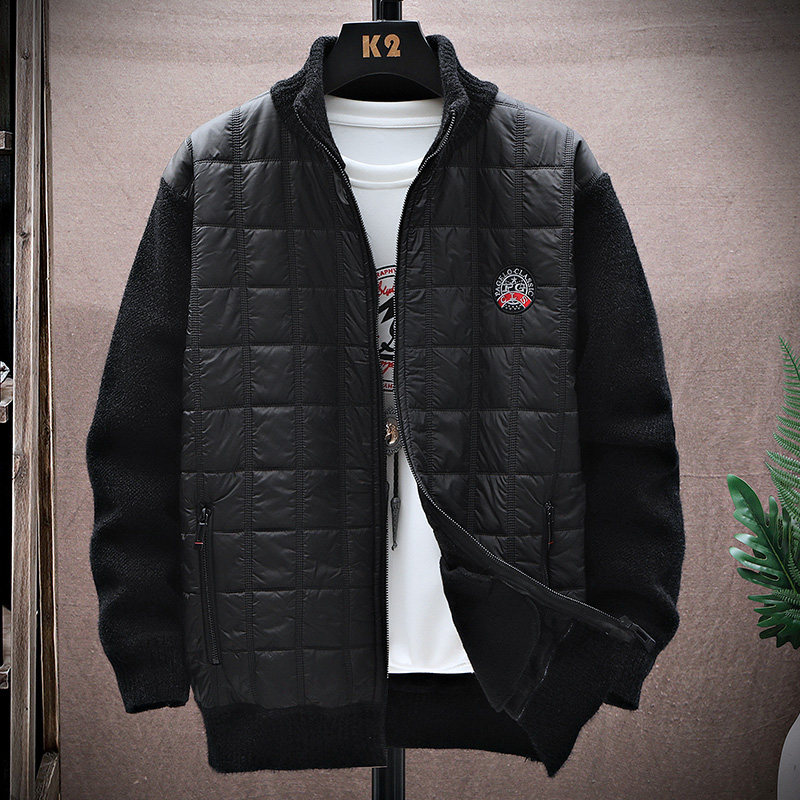 8928P75 纯色立领短款外套秋冬季新款加绒加厚保暖开衫棉服中年潮图片