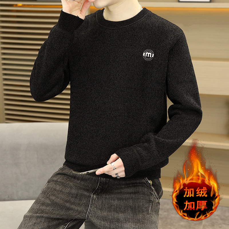 毛衣男加绒加厚一体绒卫衣秋冬天毛线针织衫  7037-P30图片