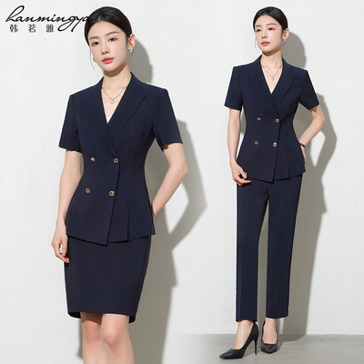 韩茗雅职业西装套装女夏季气质短袖薄款西服美容院前台通勤工作服