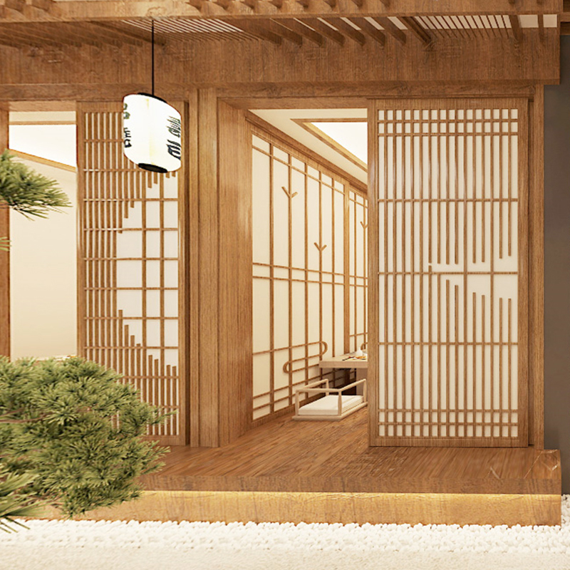 日式实木和室门榻榻米格子推拉门原木风格移门隔断门折叠门