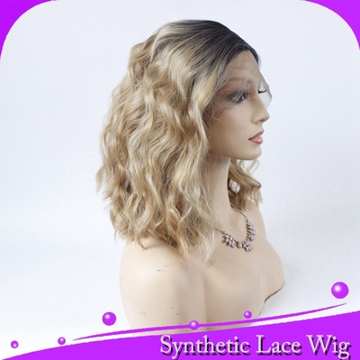 渐变金色中分12in ombre curly lace wig synthetic北极星姐姐