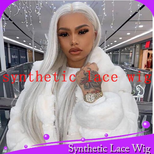 前蕾丝整顶假发白色中分顺直white hair straight lace front wig