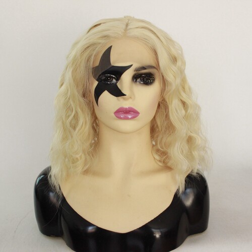 短款定做前蕾丝小卷金色blonde synthetic front lace wig12in