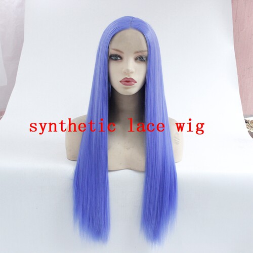 浅蓝色色外贸出口前蕾丝手织假发长发头套直发lace front wig