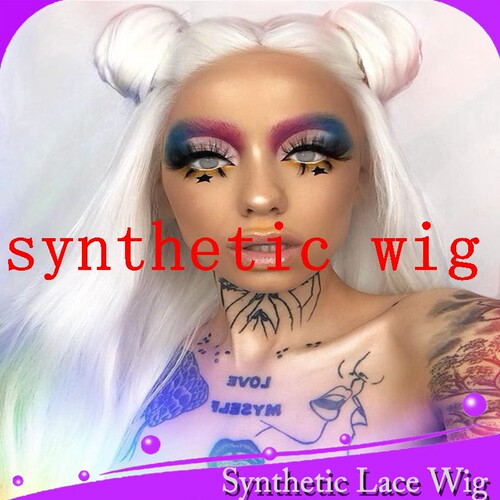 中分顺直纯白色蕾丝假发cosplay表演网红synthetic lace wig可染