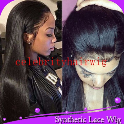 synthetic lace front wig glueless baby hair for black woman