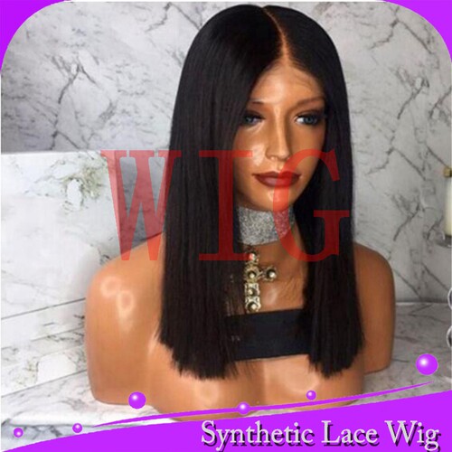 14in 短波波中分日常佩戴齐肩发逼真手织蕾丝假发front lace wig