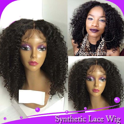 小卷front kinky curly synthetic 高温丝哑光中分20in外贸出口