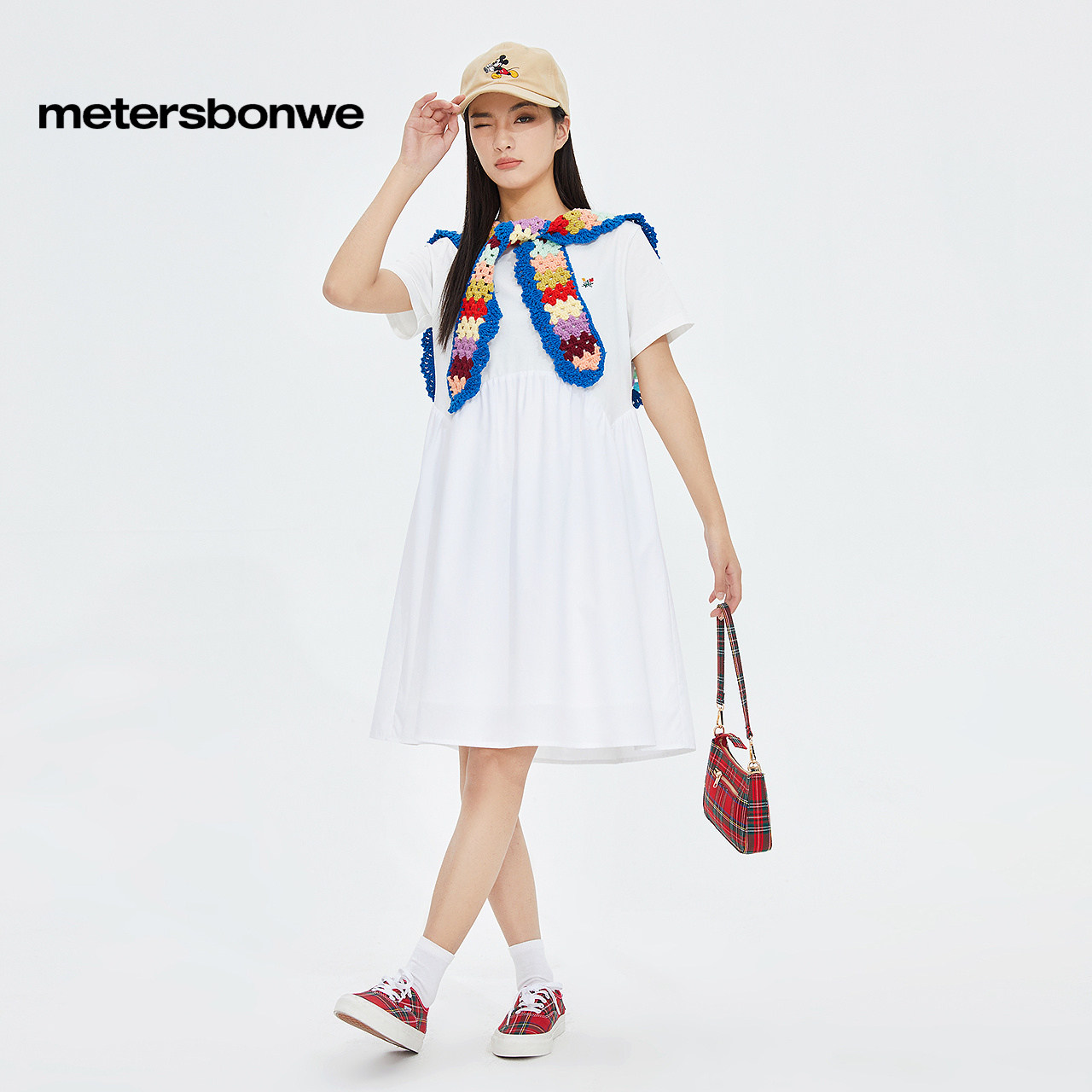 美特斯邦威连衣裙女春夏季舒适优雅简约新基本针梭拼连衣裙中长裙