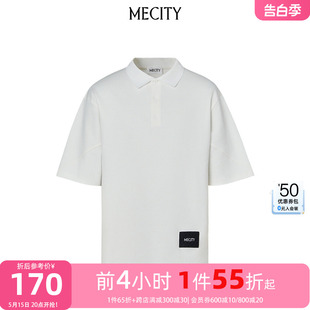 MECITY男士 翻领刺绣T恤 宽松休闲简约基础款 夏季