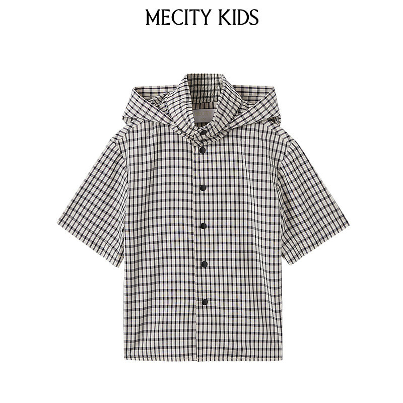mecity kids童装夏新款男童衬衫式连帽短袖茄克外套503341