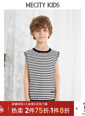 mecity kids童装夏圆领条纹背心款针织无袖恤504434