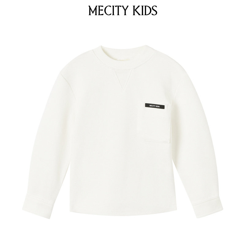 mecity kids童装夏男童圆领衬衫针织纯色长袖T恤