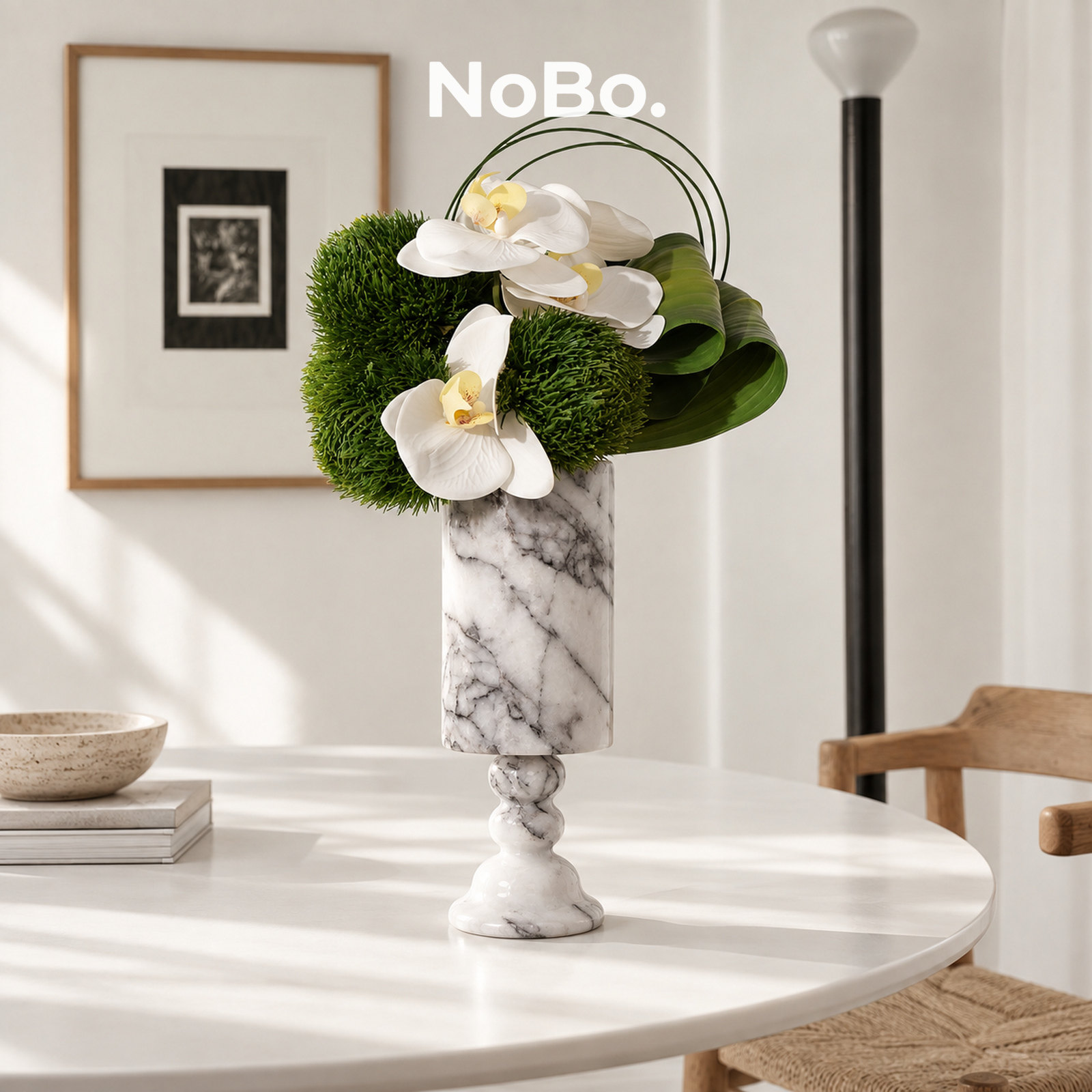 NoBo轻奢白色蝴蝶兰仿真花艺摆件客厅玄关餐桌大理石花器假花