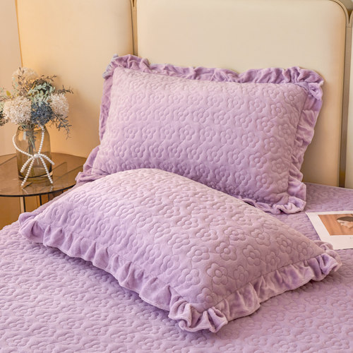 冬季珊瑚牛奶绒枕套一对装公主风