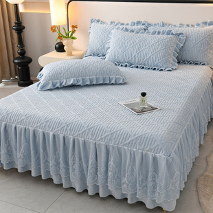 冬季加厚牛奶珊瑚绒床裙单件加绒加厚床罩款床单带裙边遮丑床围裙