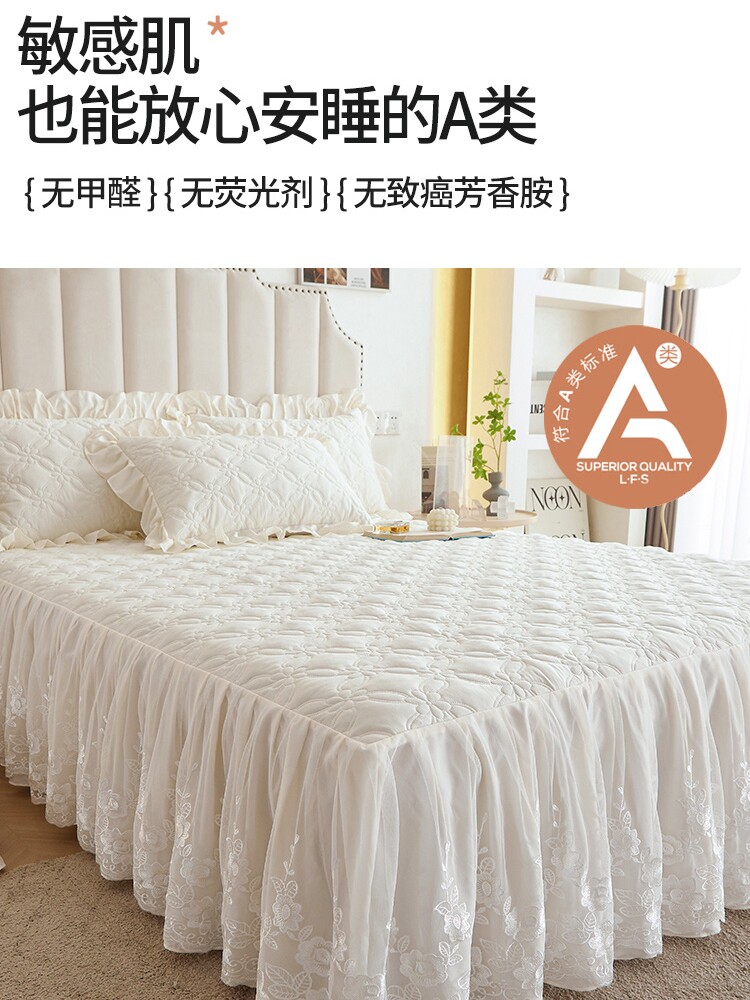 2023新款夹棉床裙单件高级感纯色加厚床罩床围裙罩带裙边床盖春夏