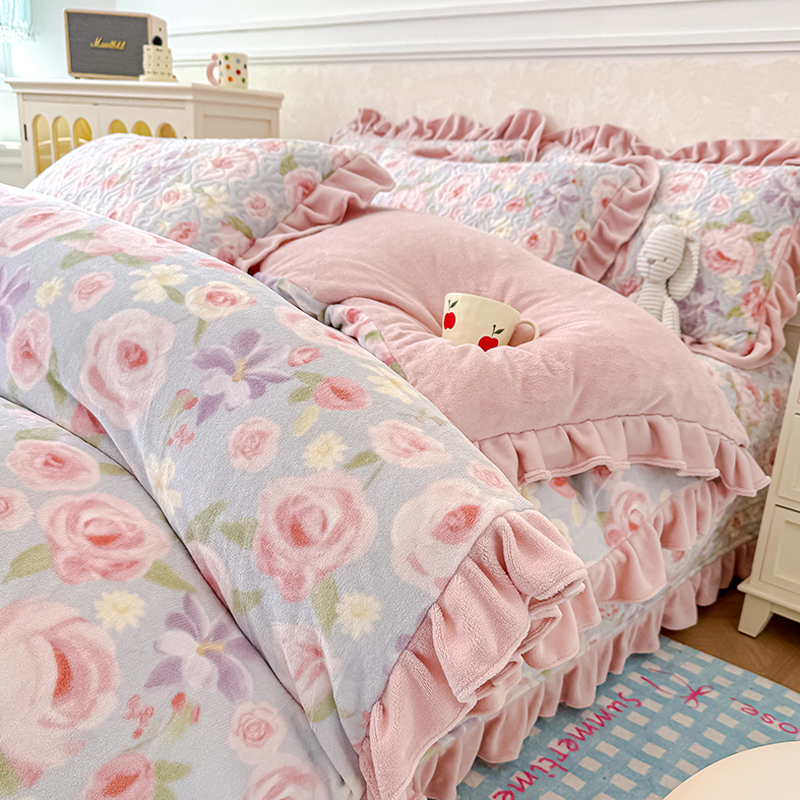 冬季加厚牛奶绒被套单件公主风