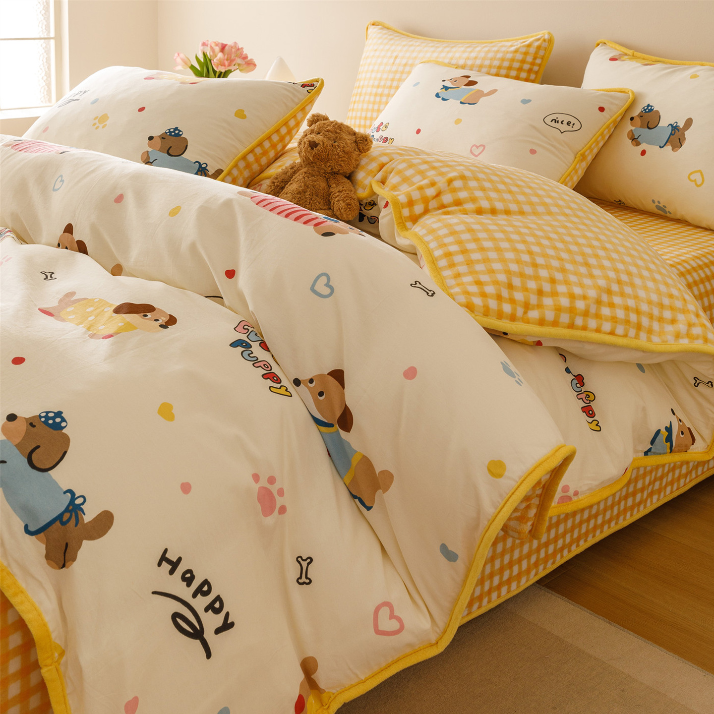 卡通ab面纯棉加绒被套单件