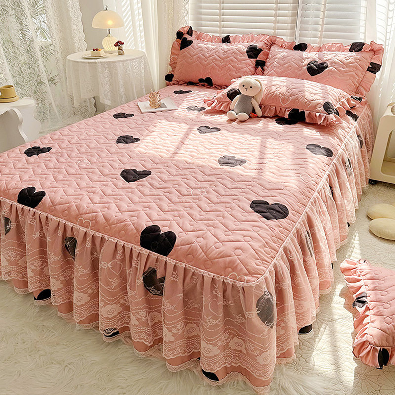 夹棉床笠床裙二合一蕾丝边