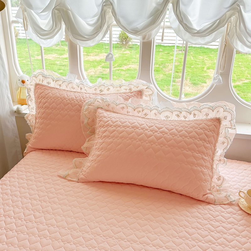 公主风纯色全棉夹棉绗缝枕套