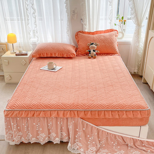 冬季加厚牛奶绒床裙式床笠单件1.5x1.9m床罩带裙边珊瑚绒保暖床单
