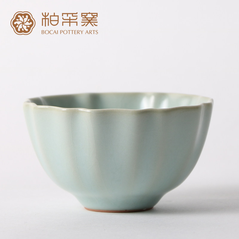 官方正品台湾柏采窑汝窑茶具品茗杯老粉青釉雅意杯br116b印章款