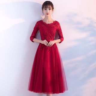 敬酒服新娘2024夏季结婚新款红色蕾丝修身宴会晚礼服裙显瘦中长款