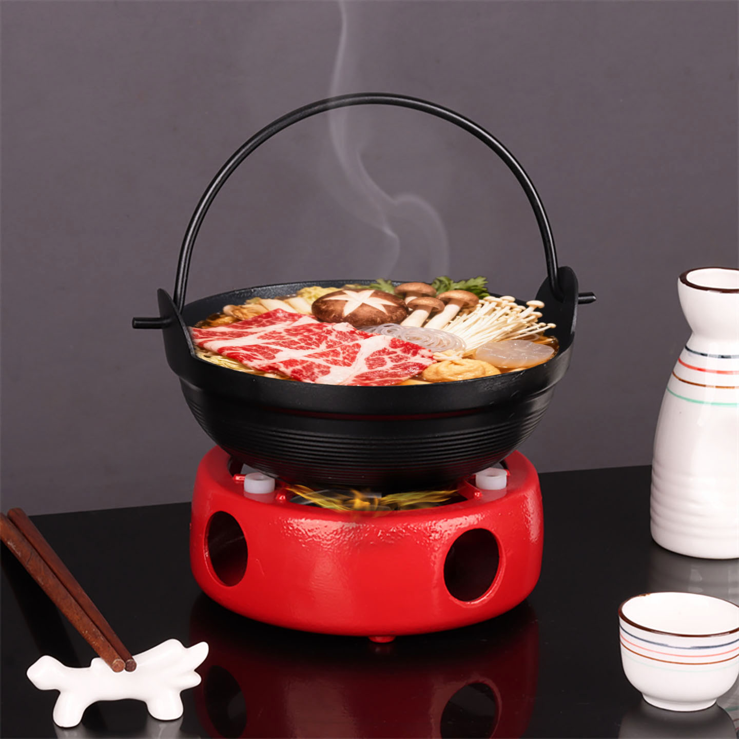 迷你日式铸铁酒精炉加热保温小火锅寿喜烧锅专用锅具吊锅锅仔商用