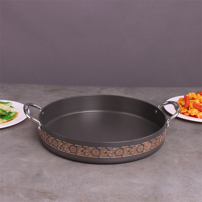 虎丫炒鸡锅专用韩式春川铁板鸡锅商用平底锅不粘鸡肋烤肉盘电磁炉