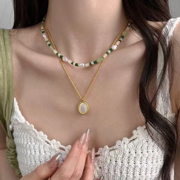 清新串珠仿巴洛克珍珠项链女森系百搭小众轻奢锁骨链夏季百搭颈链