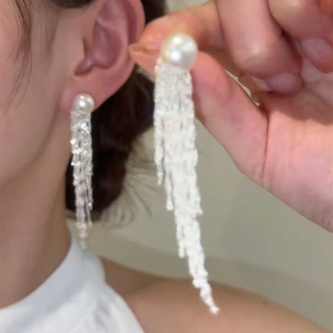 长款银色波光粼粼流苏耳钉耳环女夸张设计感清新网红百搭耳饰耳坠