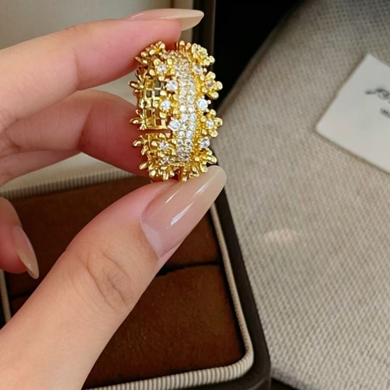 韩版超闪满天星开口戒指新款高级感微镶食指戒可调节精致百搭戒圈