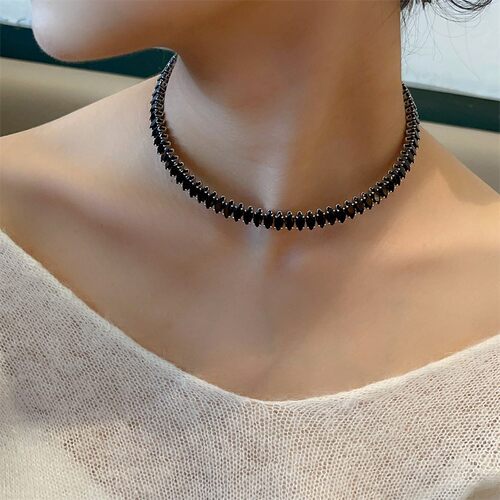 仙女风黑色宝石开口项圈女小众设计感时尚choker颈链性感贵妇项链