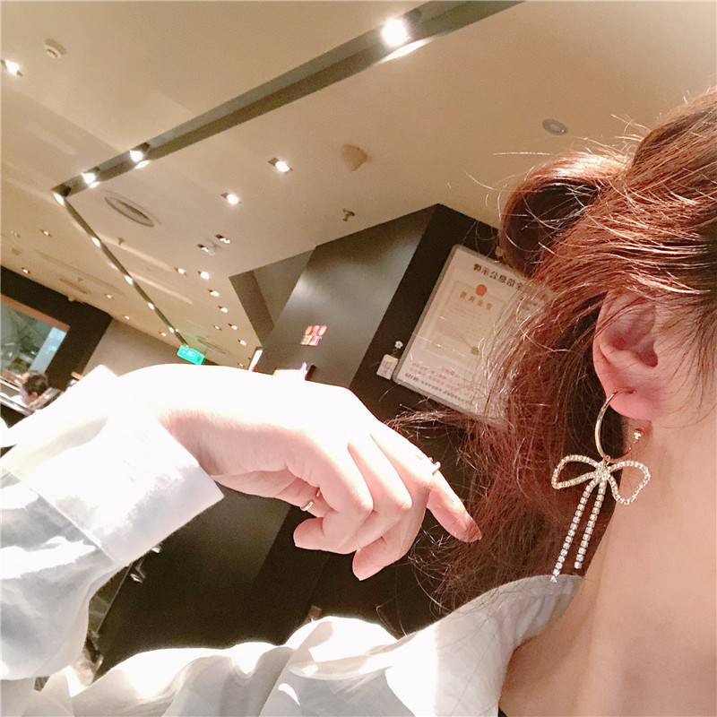 电镀银针韩国韩版款 网红蝴蝶结耳线长耳环耳圈清新简洁时尚耳坠
