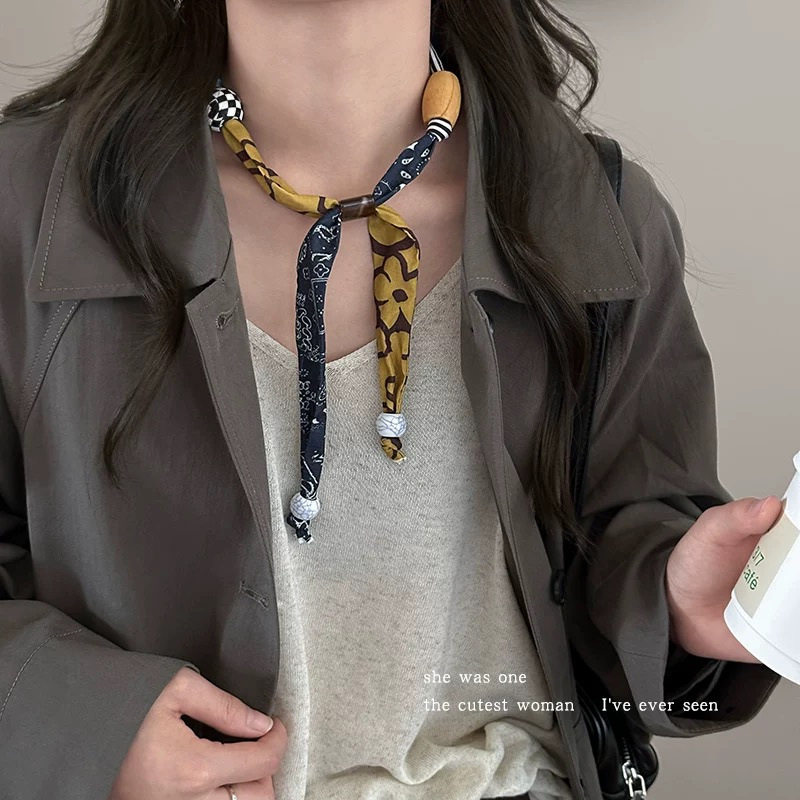 趣味布艺拼接项链高级感轻奢小众毛衣链挂脖配饰品颈链女款锁骨链