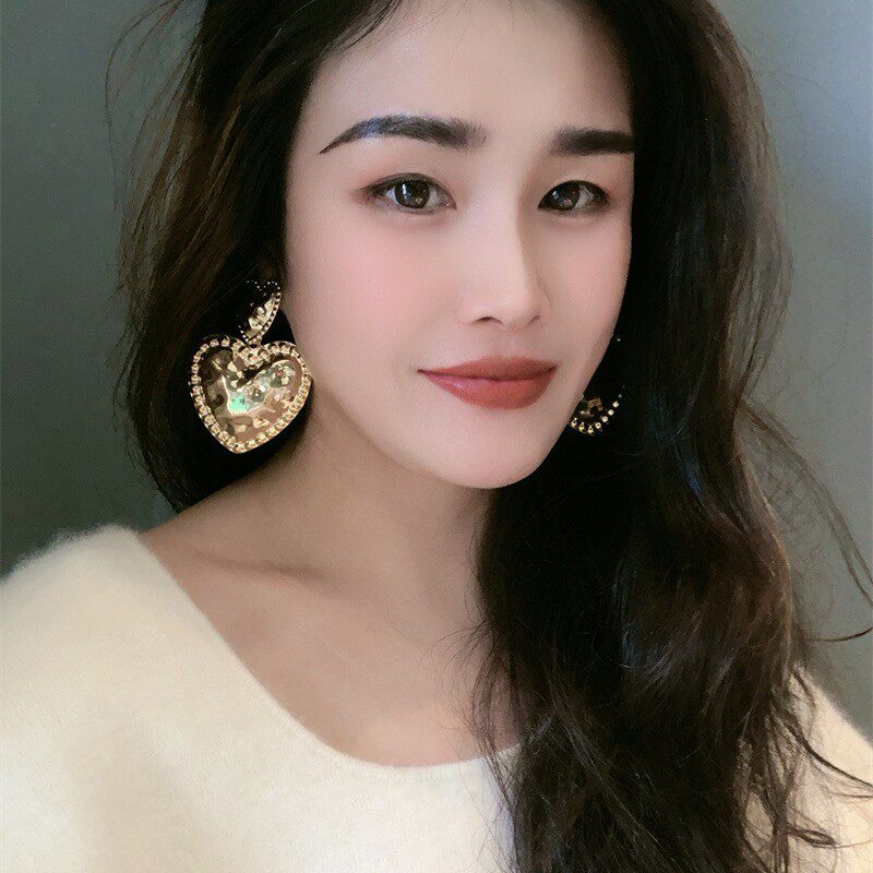 欧美风跨境电镀18k真金爱心大耳环时尚夸张金属风肌理感个性耳坠
