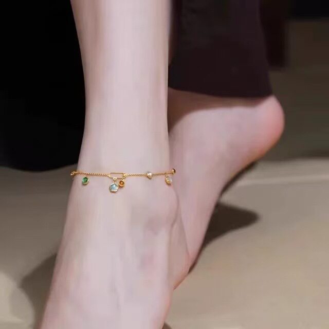 【很多星星】复古新中式碧玺梅花脚链复古风甜美小众百搭款配饰女