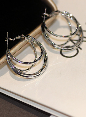 欧美跨境日常通勤多层耳圈耳扣925银针金色耳环金属风 44241