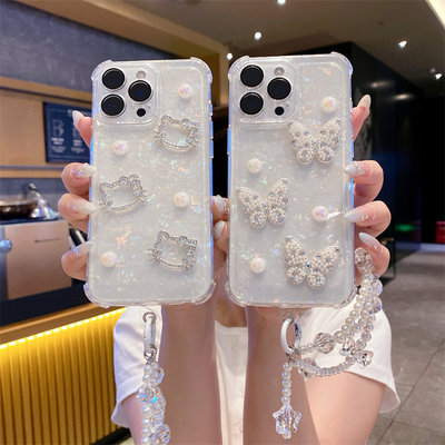 时尚高级感适用小米17Pro 15珍珠蝴蝶透明手机壳红米NOTE14 Redmi15C 15 POCO M6镜头膜贝壳纹四角防摔套手链