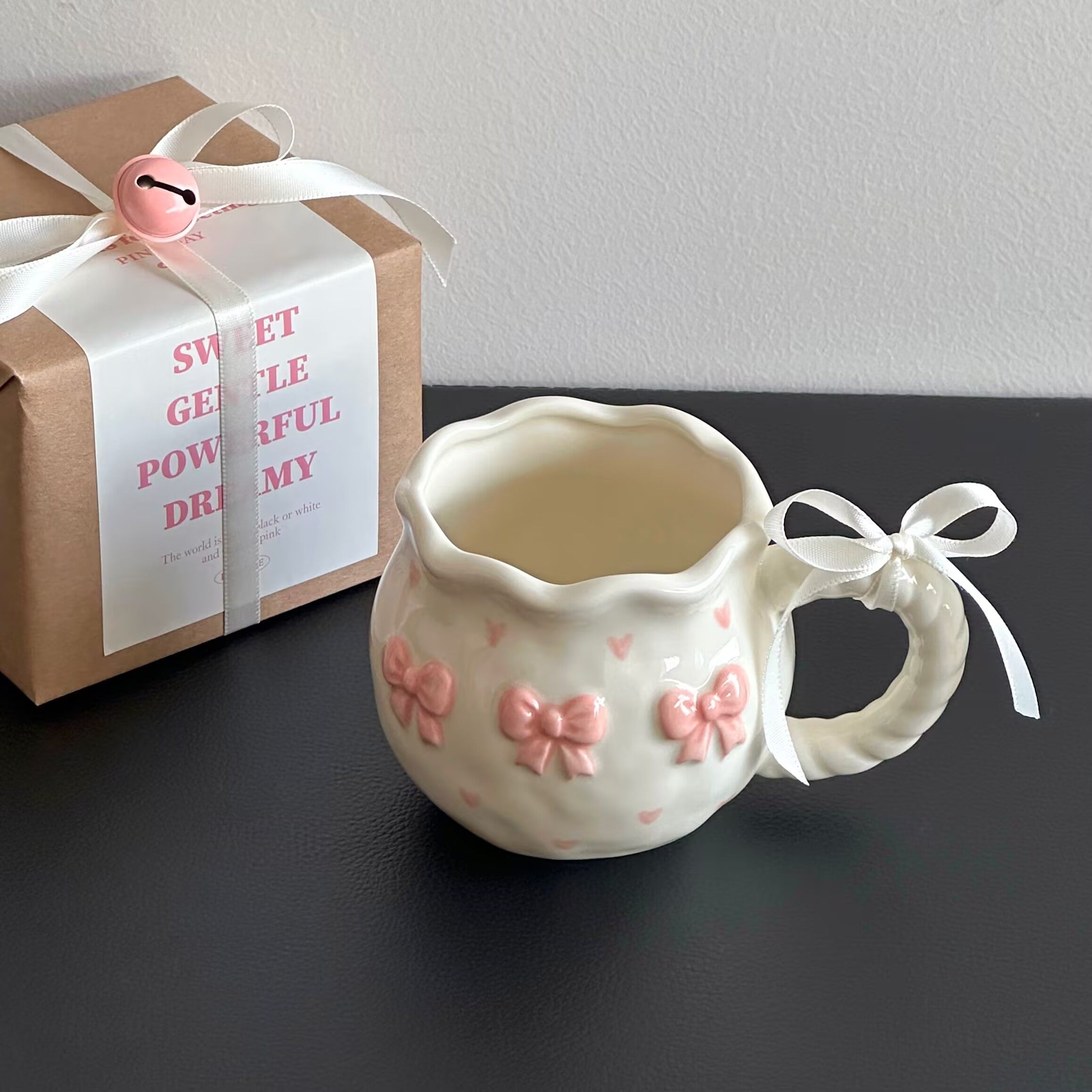 新年礼物送女生ins风精致粉蝴蝶结陶瓷水杯下午茶咖啡杯伴手礼盒,餐饮具,马克杯,淘宝优惠券,粉丝福利购,淘宝优惠卷